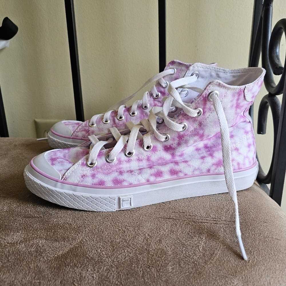 Fila Pink and White Tye-Dye High-Top Sneakers